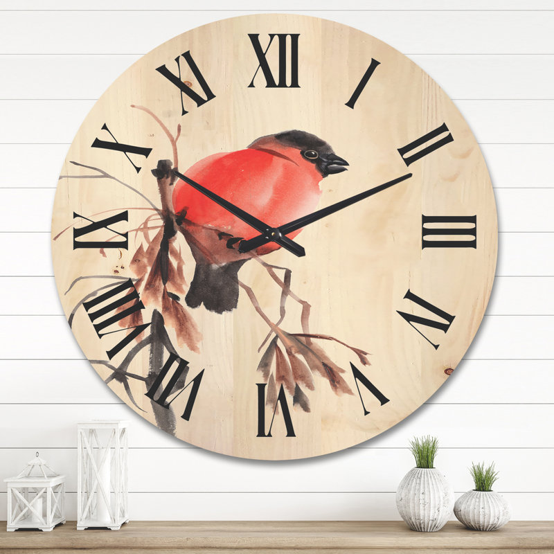 Horloge murale bouvreuil sur une branche, Très grand
