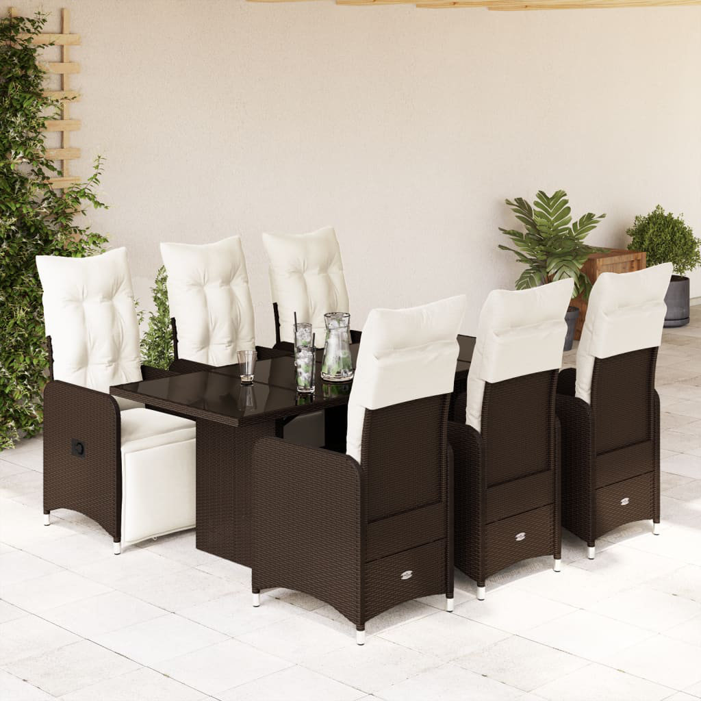 7-Tlg. Garten-Bistro-Set Mit Kissen Braun Poly Rattan