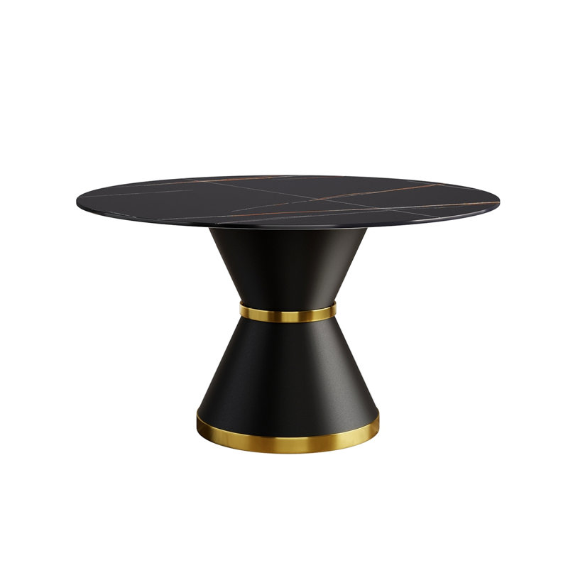 Table de salle à manger moderne 53,15 po en pierre artificielle ronde en acier au carbone pouvant accueillir 6 personnes