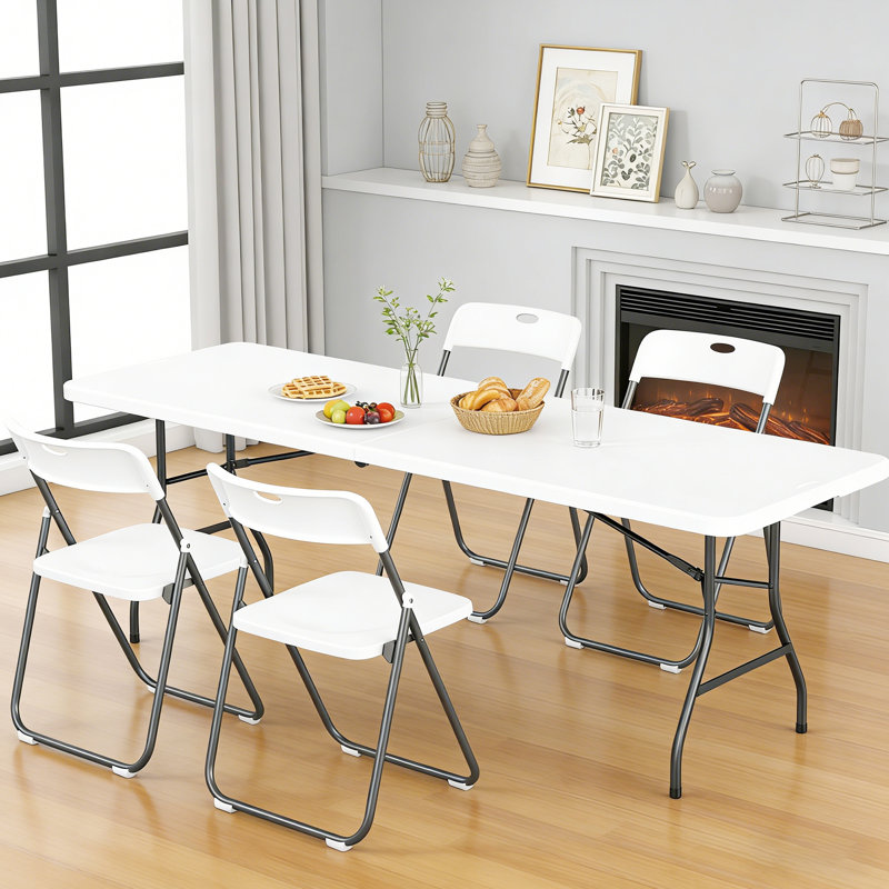 Table pliante en plastique extra longue 8 pi, 360 lb, table en plastique blanc robuste avec poignée pour les mariages, les banquets et les événements intérieurs et extérieurs