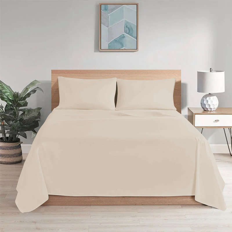 Hongsi 100% Egyptian-Like Cotton High-Quality Flat Bed Sheets, Single (3'), Beige