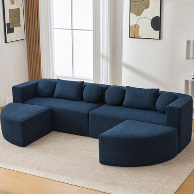 114,9 po bleu désossé avec - conception combinée, repose-pieds aux extrémités incurvées, profondeur d'assise de 24,4 po, mousse haute densité et canapé modulaire à boucle souple bleu, pour configuration en forme de L, modules, revêtement confortable en profondeur