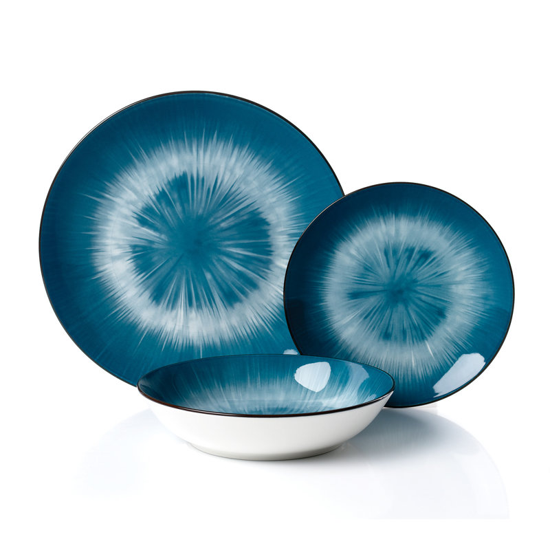 Waterside 12pc Star Porcelain Dinner Set, Blue