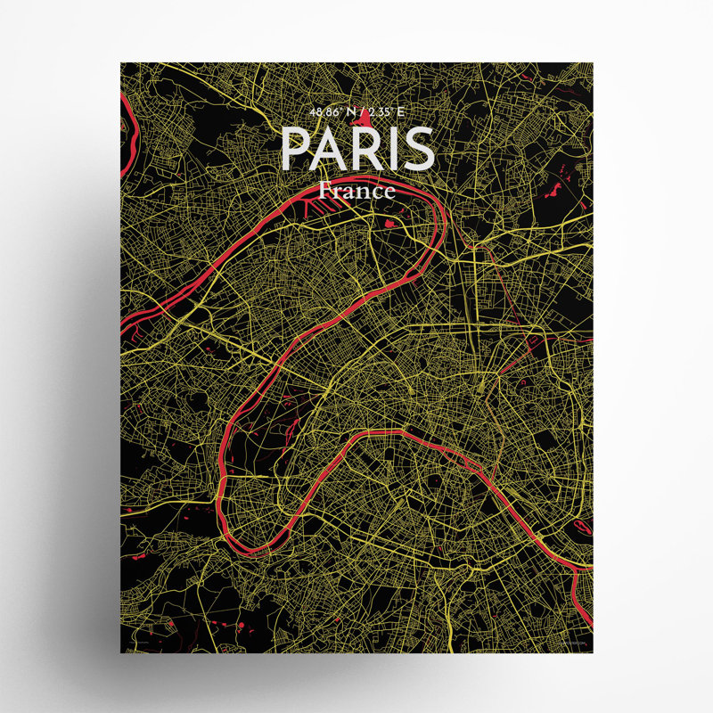 Paris City Map In Contrast - No Frame Print, 20cm H x 16cm W x 0.05cm D