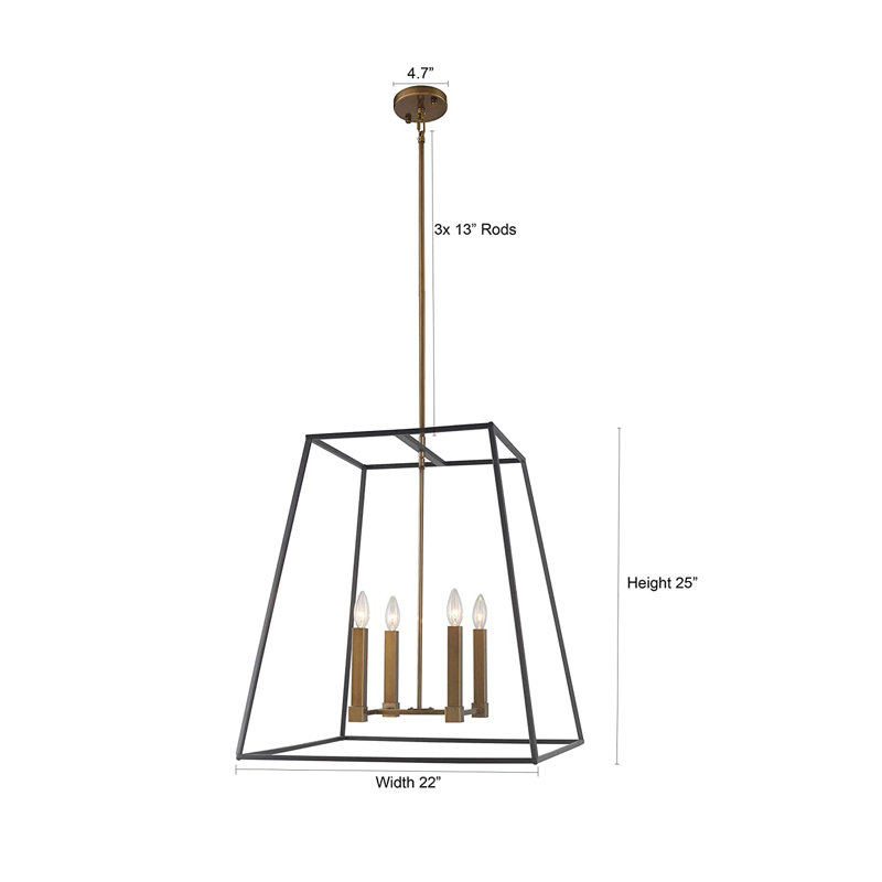4 Light Large Open Frame Foyer Lantern in Transitional, Industrial Style Geometric Chandelier