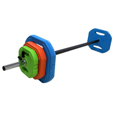 Ensembles de poids réglables 40 lb / 20 kg - Ensemble de poids pour la maison en polyuréthane, ensemble de pompe cardio, équipement de gymnastique à domicile avec coussins d'épaule, plaques et colliers multi-poids pour l'entraînement en force et l'haltérophilie, rond / carré