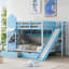 Lit superposé de style château double avec 2 tiroirs, 3 tablettes et glissière - bleu-1262064056-1262064061