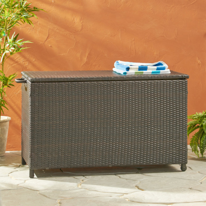 Stylish Wicker Cushion Storage Cabinet For Outdoor Use, Ideal For Patio And Yard Organization.