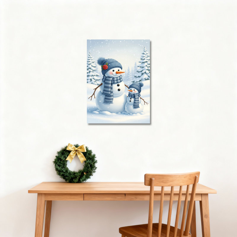 «Snowman Family Winter», art mural sur toile, H 18 po x l 12 po