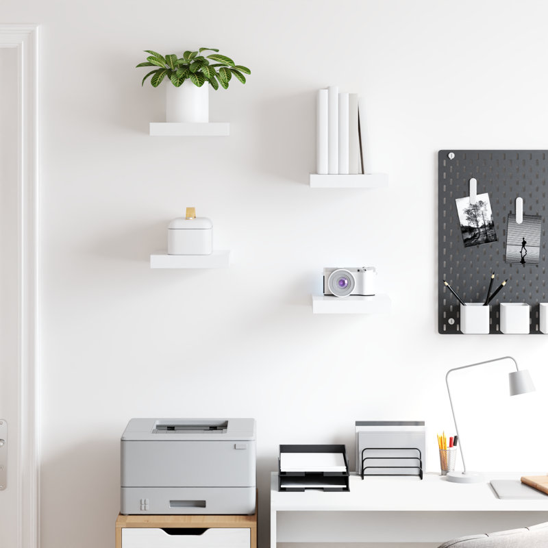 Ensemble de 4 tablettes murales pour cadres photo, H 1,5 po x l 9,1 po x P 9,3 po, Blanc
