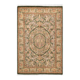 Tapis traditionnel en laine noué à la main vert Hayner 4 pi 1 po x 6 pi 3 po