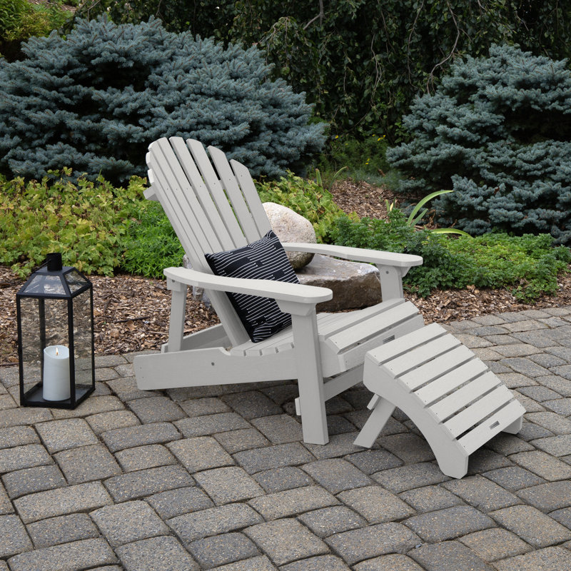 Anette Outdoor Adirondack Chair With Ottoman, White