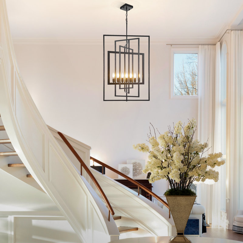 7 - Light Dimmable Geometric Chandelier, Black/Gray