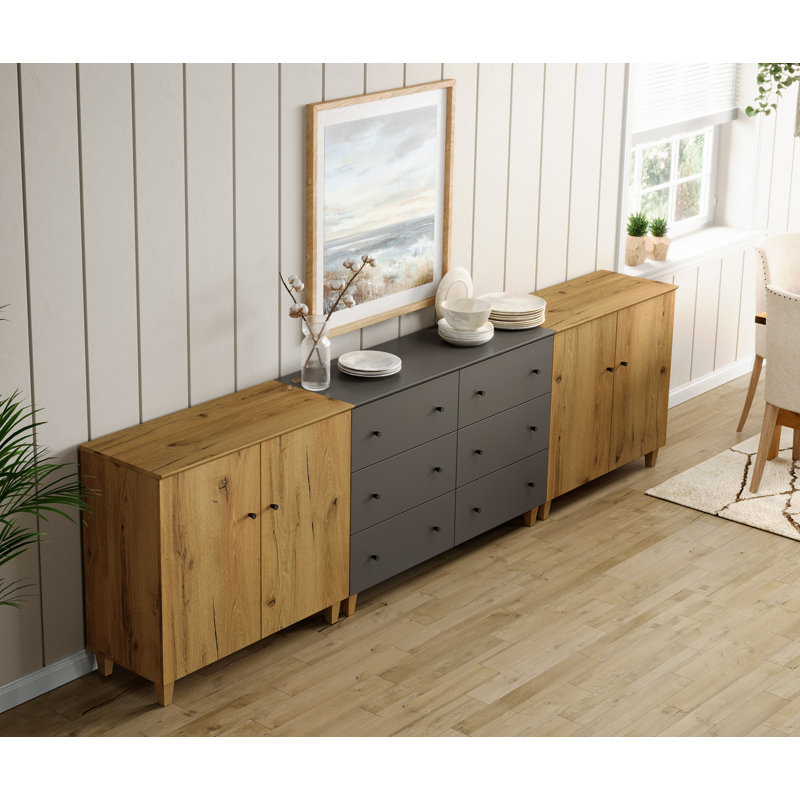 Lysiane 3-In-1 Sideboard Buffet Cabinet, 118"W X 15.35"D X 32.4"H, Brown/Gray
