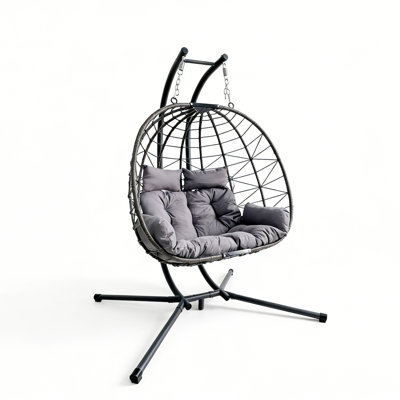 Double Hanging Egg Chair With Stand, 2-Person Patio Hammock Swing With Cushions For Indoor And Outdoor Use | Gift Idea