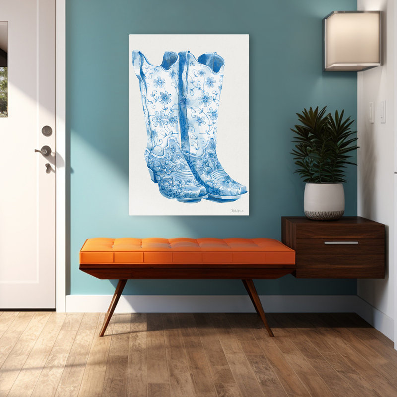 Bottes bleues, art abstrait, art contemporain, H 48 po x l 32 po