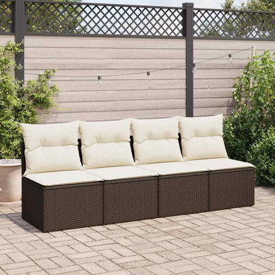 2 Piece Garden Sofa Set with Cushions in Poly Rattan Acacia