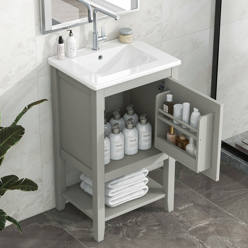 Meuble-lavabo de 20 po avec lavabo, armoire de salle de bain avec porte à fermeture douce, support de rangement et tablette ouverte
