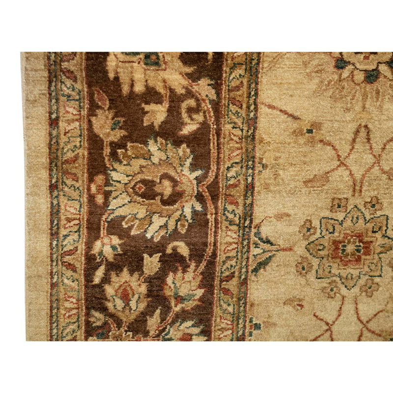 Tapis oriental beige en laine noué à la main 7 pi 11 po x 10 pi 2 po