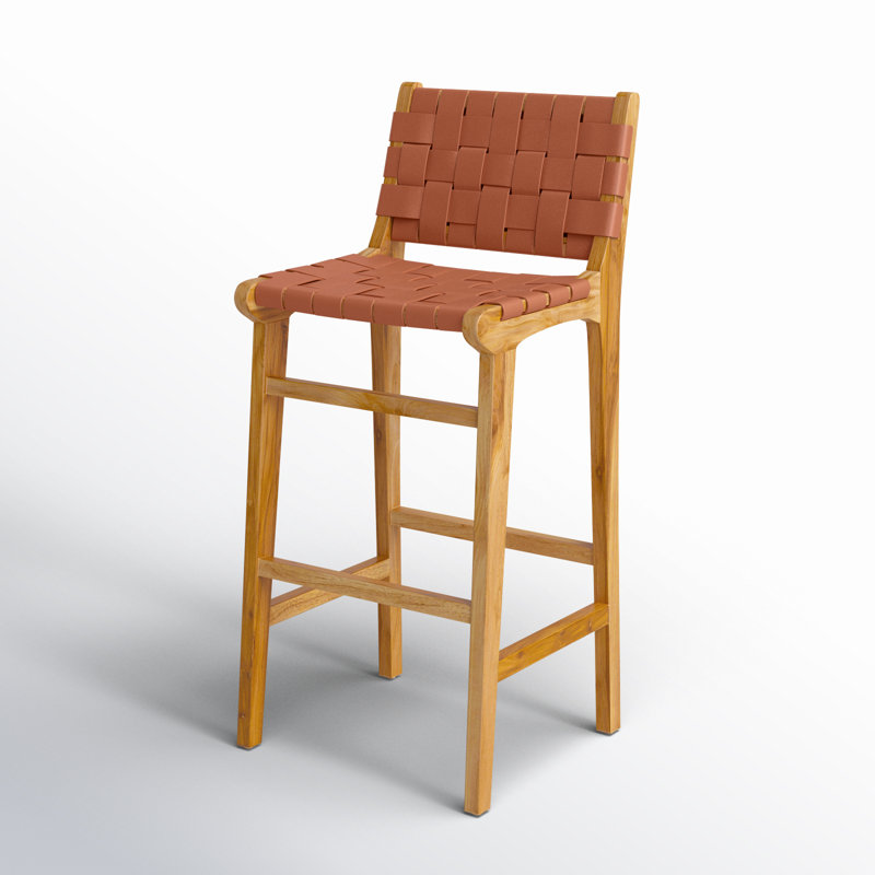Tabouret de bar en cuir de teck avec repose-pieds Markus, Brun