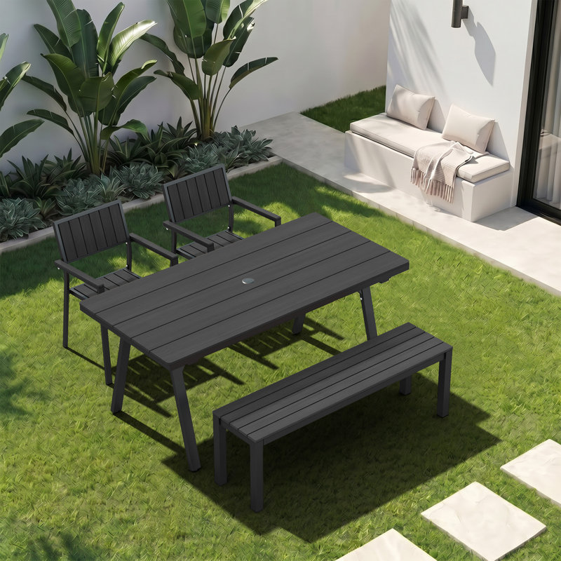 Ensemble de salle à manger de patio 4 pièces en aluminium avec table de salle à manger Rectangualr, Black
