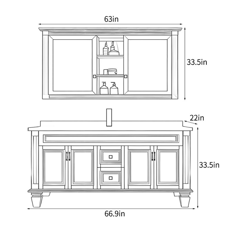 Meuble-lavabo de style rétro American Village, H 33,5 po x l 66,9 po x P 22 po