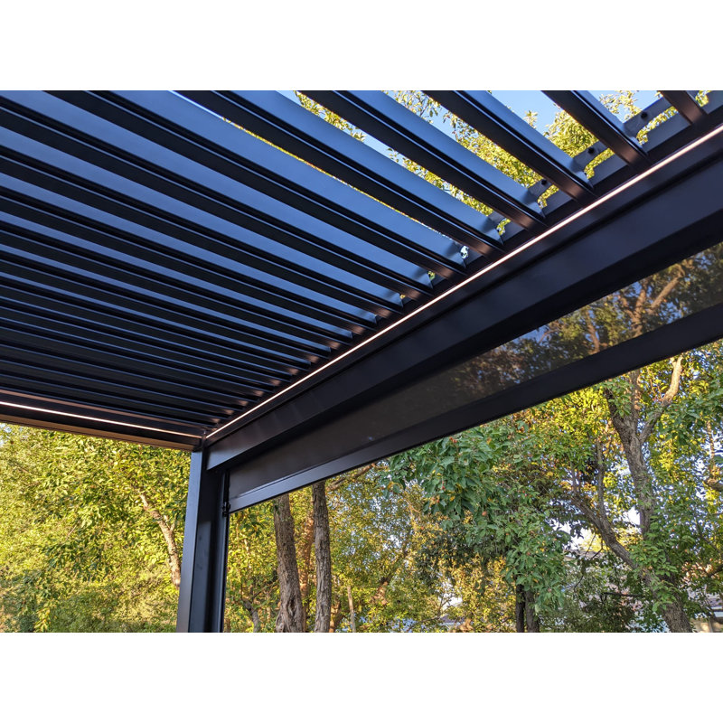 Dark Gray Motorized Aluminum Pergola with LED Lighting