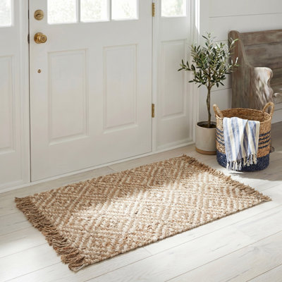 Tapis à motif géométrique en jute tissé à la main en fibres naturelles Jakwan