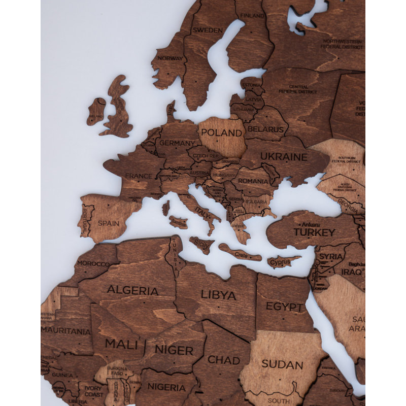 Wooden World Map, Wall Decor, Housewarming Gift, Christmas Gift for Couple, 35" H x 59" W x 0.47" D, Oak