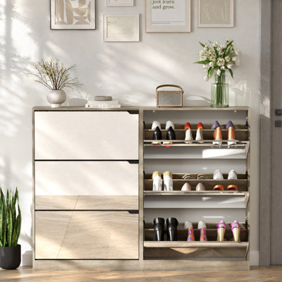 Modern 2-in-1 Hall Tree with Shoe Cabinet, 3 Flip-Drawer Storage & Coat Rack, Freestanding Narrow Entryway Organizer for Hallway, Living Room 