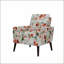 Fauteuil d'appoint compact orange pastel à motif floral, pieds en bois massif pour petits espaces