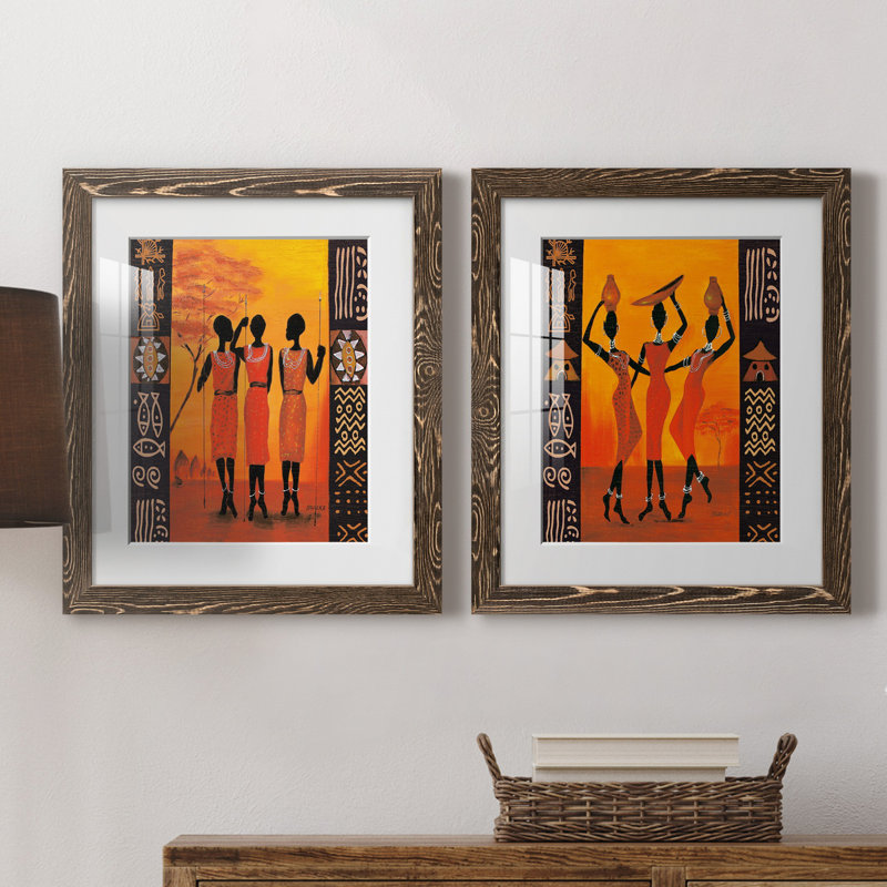 Trois chasseurs - ensemble de 2 impressions, Blanc, H 24 po x l 36 po x P 1,5 po, Papier, cadre noyer