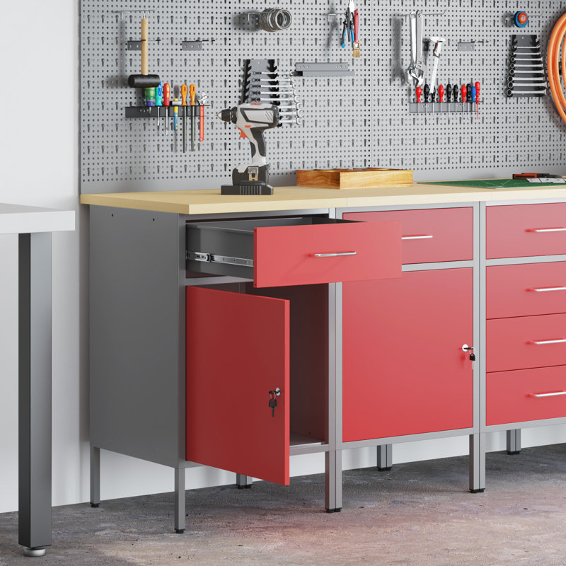 Work Cabinet with Drawer, Red