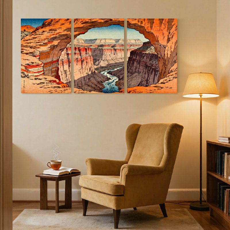 «Canyon Arch River Reflection Landscape», ensemble de 3 reproductions d'art sur toile, H 24 po x l 48 po