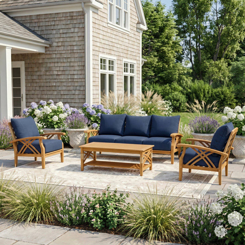 Murrin 5 - Person Teak Outdoor Conversation Set With Cushions, Tan