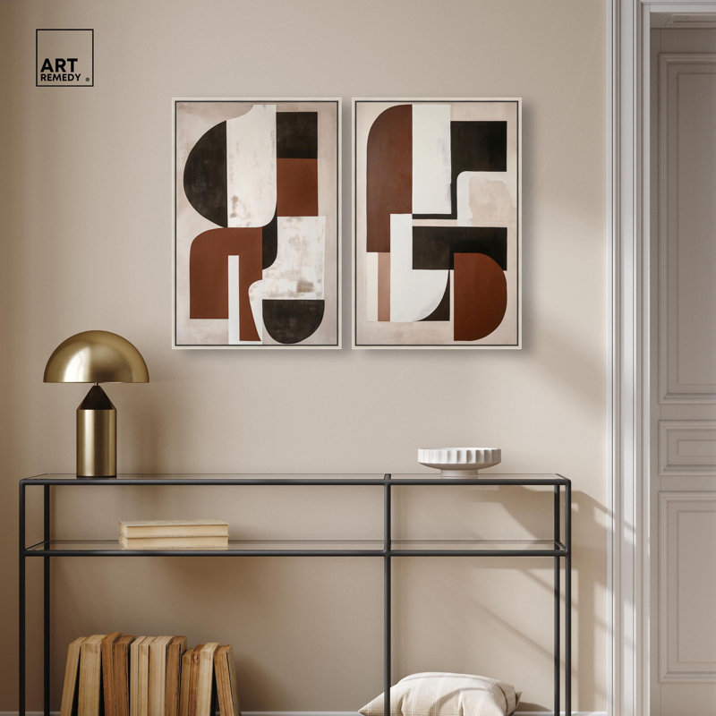 «Neutral Luxe Boho Art», ensemble de 2 impressions sur toile par , Argent argent, H 25 po x l 17 po