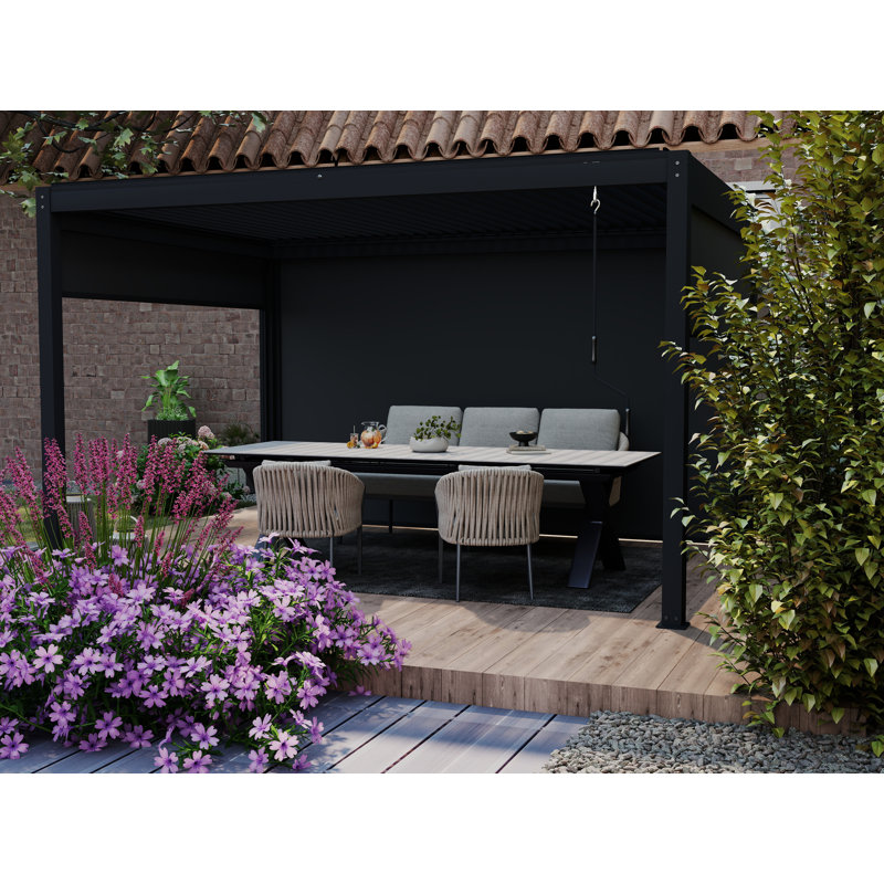 4 × 4 Aluminum Pergola with Lights and 3 Side Curtains