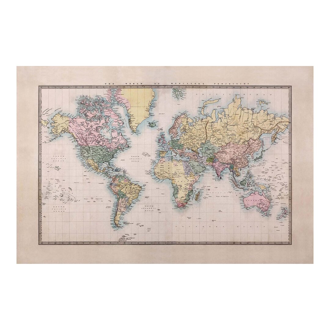 Strukturierte Fototapete Vintage World Map around 1850 2,55 m x 384 cm