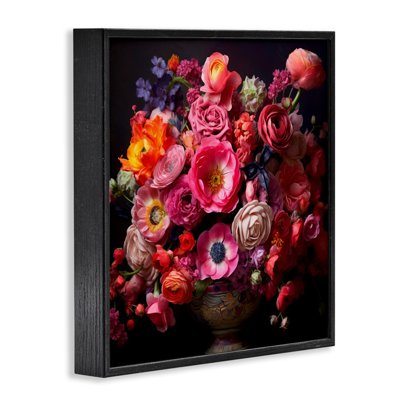 Bouquet foncé foncé par Lazar Studio bg-072, H 12 po x l 12 po, Giclée encadrée noir minuit