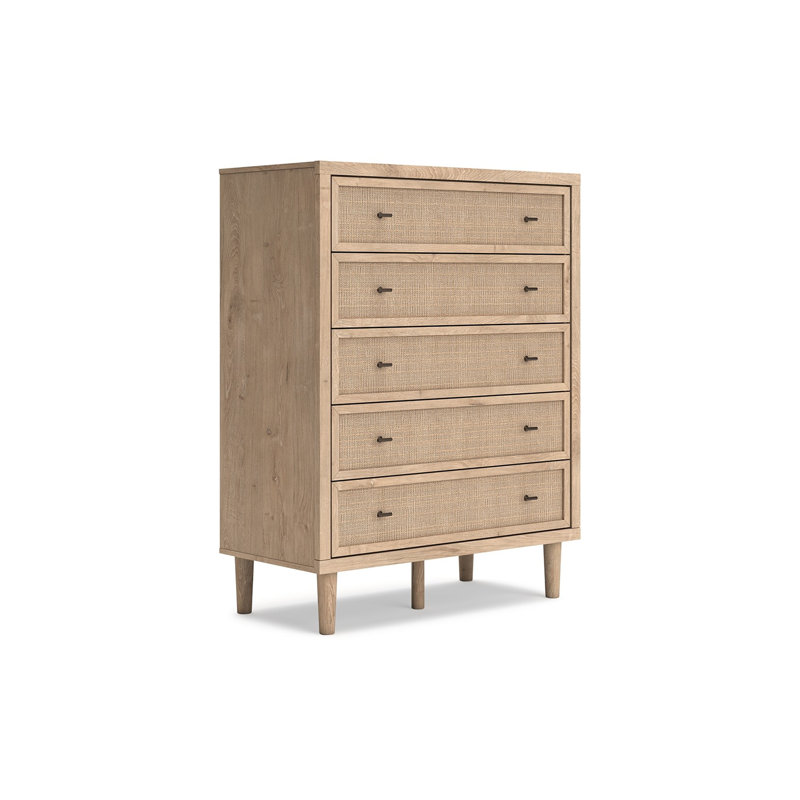 Commode haute Ciel, 5 tiroirs avec poignées en métal, brun et bronze
