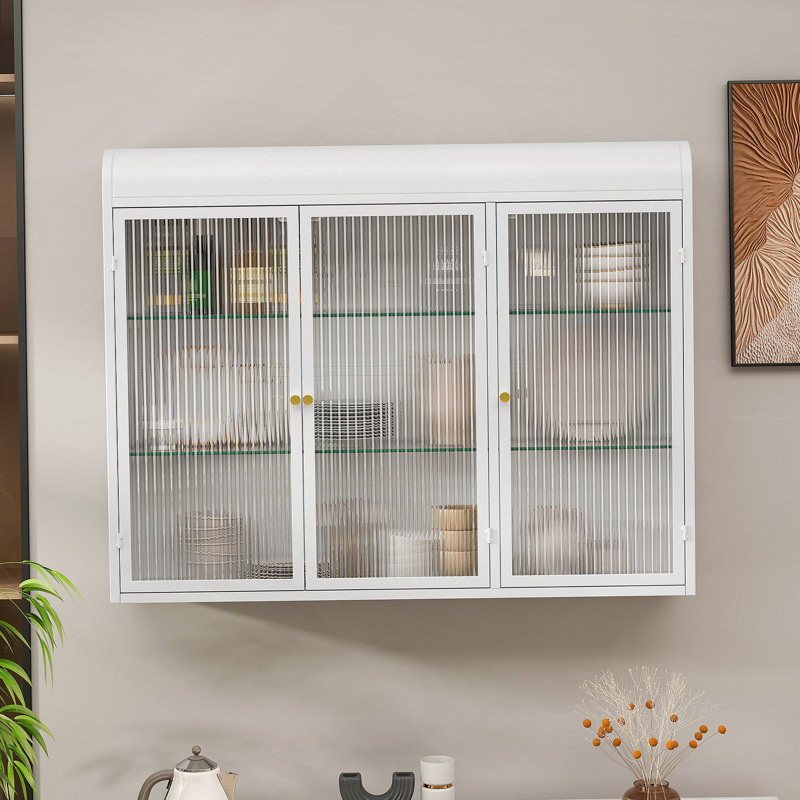 Armoire de rangement arquée à porte en verre, Blanc