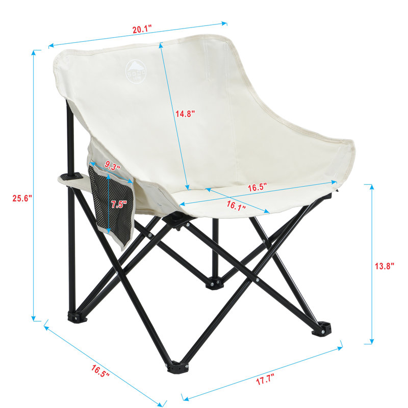2 chaises de camping pliables beiges pour l'extérieur avec sac de transport - siège rembourré confortable, poche latérale, structure en acier robuste, support de 264 livres, bon pour la pêche, le camping et les barbecues portables