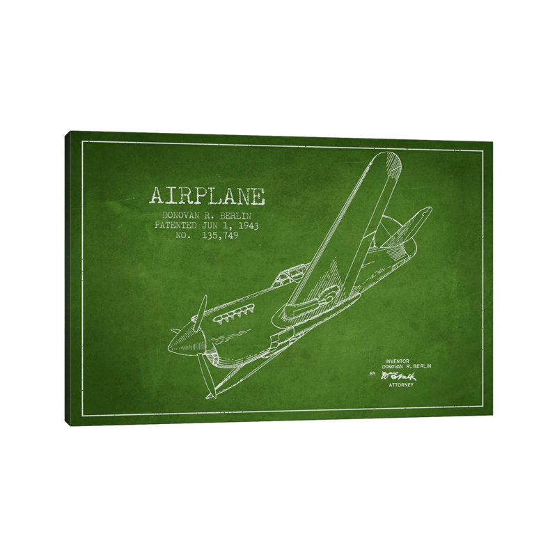 Plane Green Patent Blueprint - Wrapped Canvas Print, 20.32 cm H x 30.48 cm W
