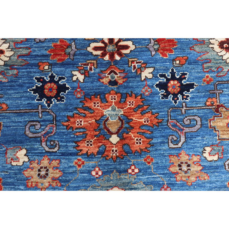 Tapis bleu et bleu clair de haute qualité noué à la main