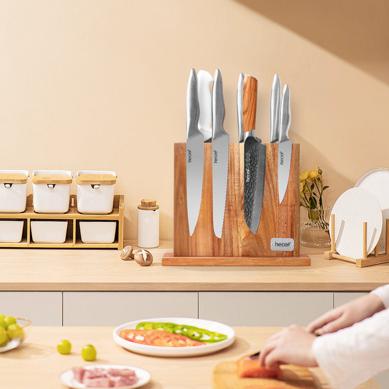 Porte-couteaux magnétique en bois d'acacia Hecef Powerful Magnetic Powerful