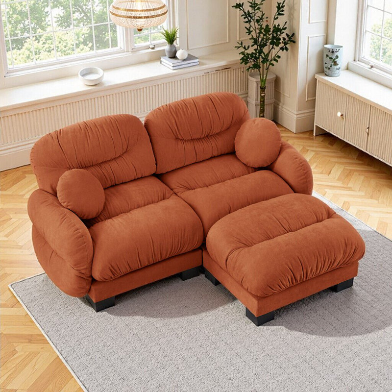 Canapé modulaire en chenille en L avec repose-pieds, mousse moelleuse haute densité, accoudoirs courbés, Orange