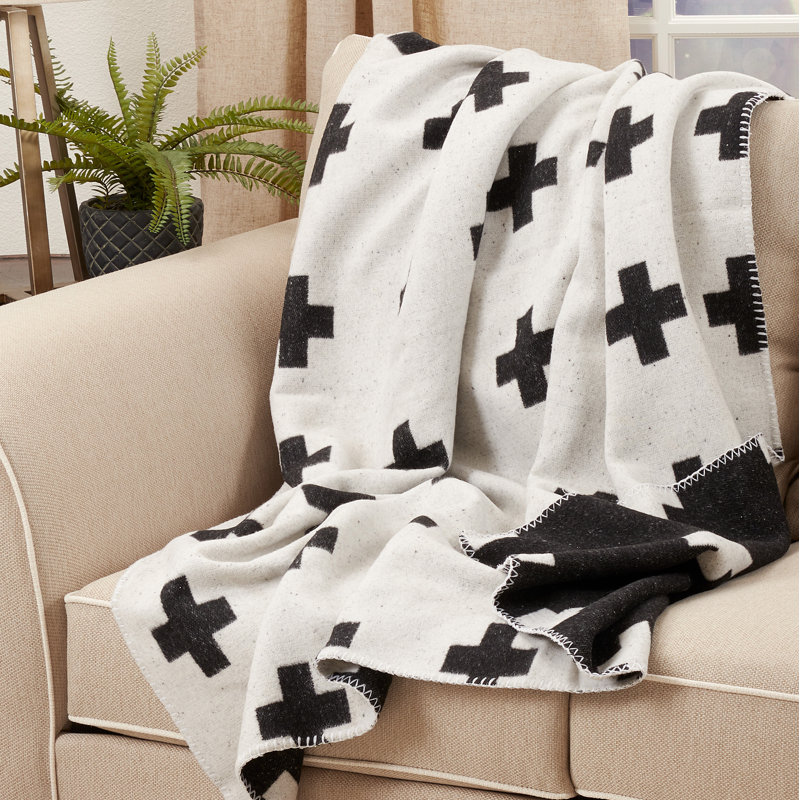 Black and White Reversible Geometric Throw Blanket, 50x60 inches