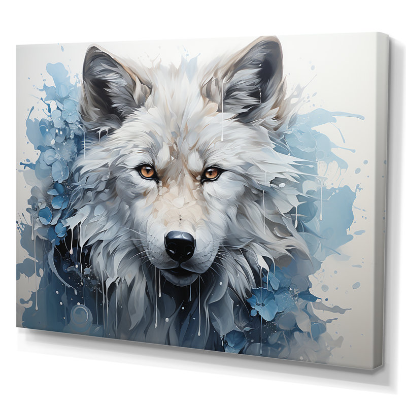 Portrait de renard bleu et blanc I sur toile, Toile tendue, H 16 po x l 32 po x P 1 po