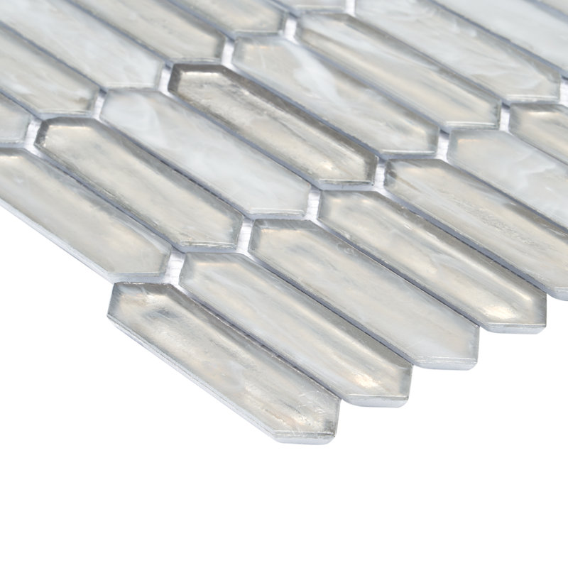 Fractal Picket 10.42" W x 11.81" L Glass Mosaic Wall Tile (0.85 sq. ft. / sheet), Silver Haze