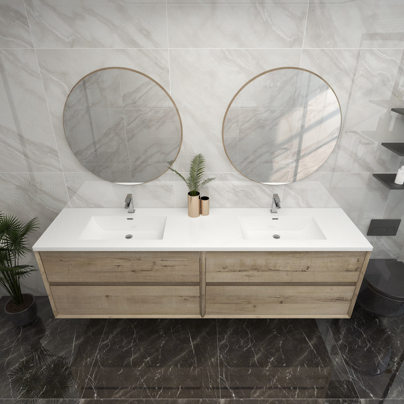 Ensemble de meuble-lavabo mural 84 po, Chêne blanc